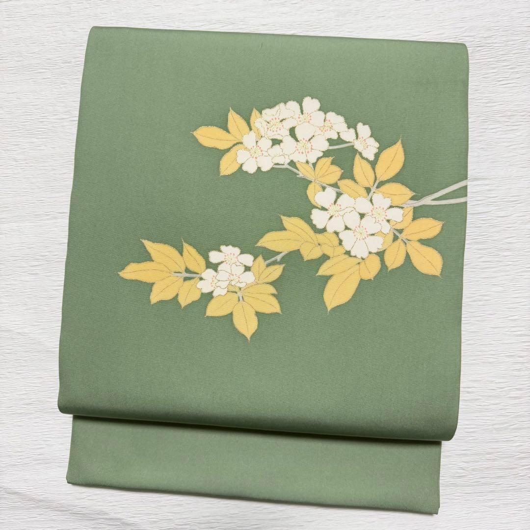 m-112 塩瀬　桜　正絹　名古屋帯