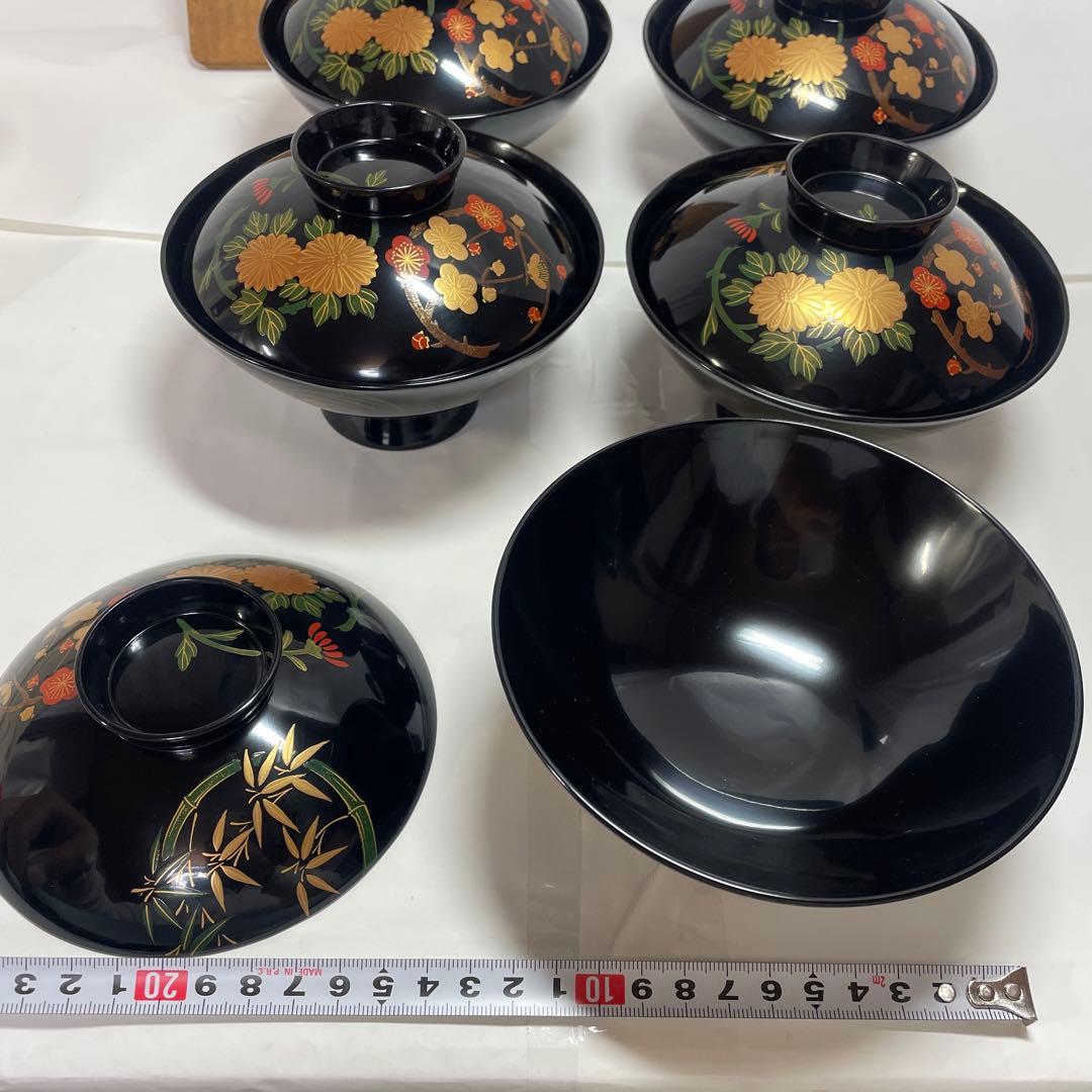 輪島塗　昭和レトロ　金彩　吸物椀　5客　松竹梅　縁起物　特上品　特別製布着