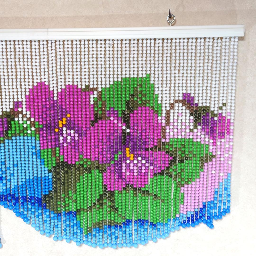 レトロポップ 玉暖簾 花柄 ビーズ 玉すだれ アンティーク 珍品 珠のれん