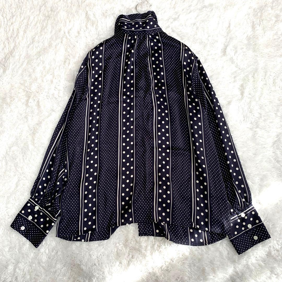 【新品タグ付き】IENA ボウタイ ドット Vネックブラウス ネイビー