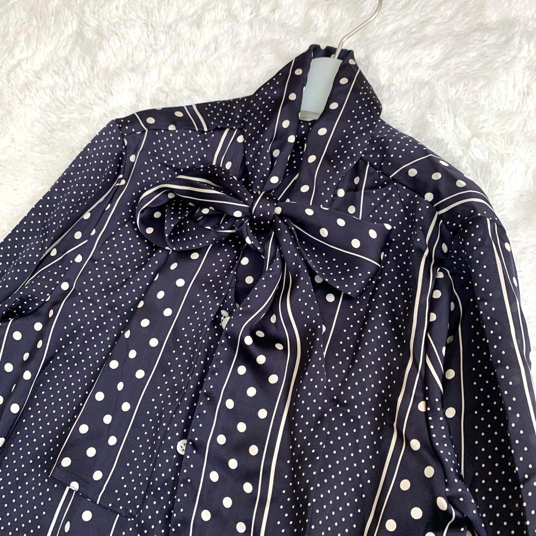 【新品タグ付き】IENA ボウタイ ドット Vネックブラウス ネイビー