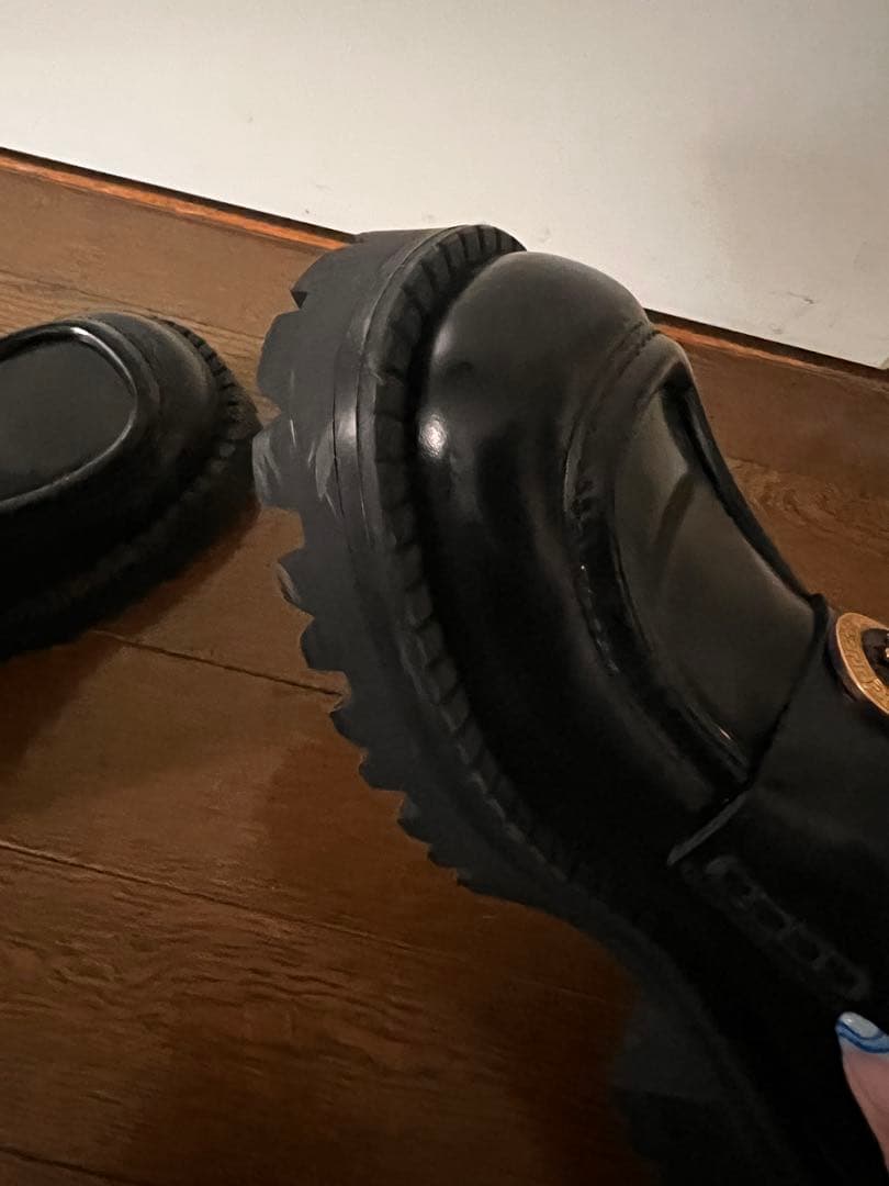 VERSACE ブラック ローファー ゴールドメダリオン　25cm