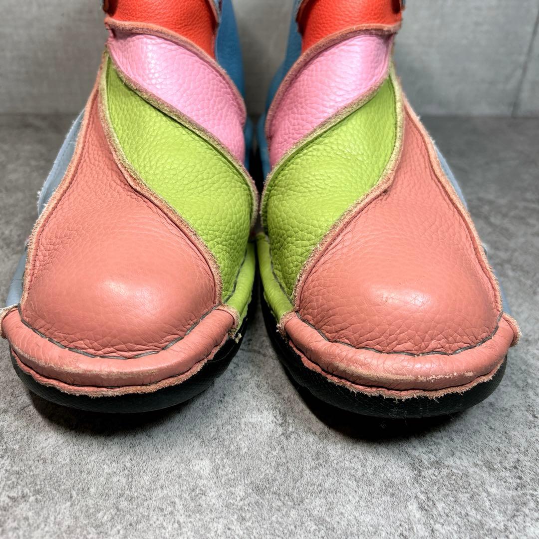 美品✨【エスタシオン】レザーショートブーツ/レインボー/厚底/コンフォート✨総柄