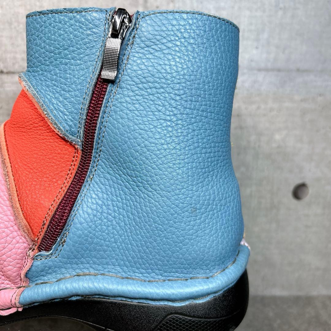 美品✨【エスタシオン】レザーショートブーツ/レインボー/厚底/コンフォート✨総柄