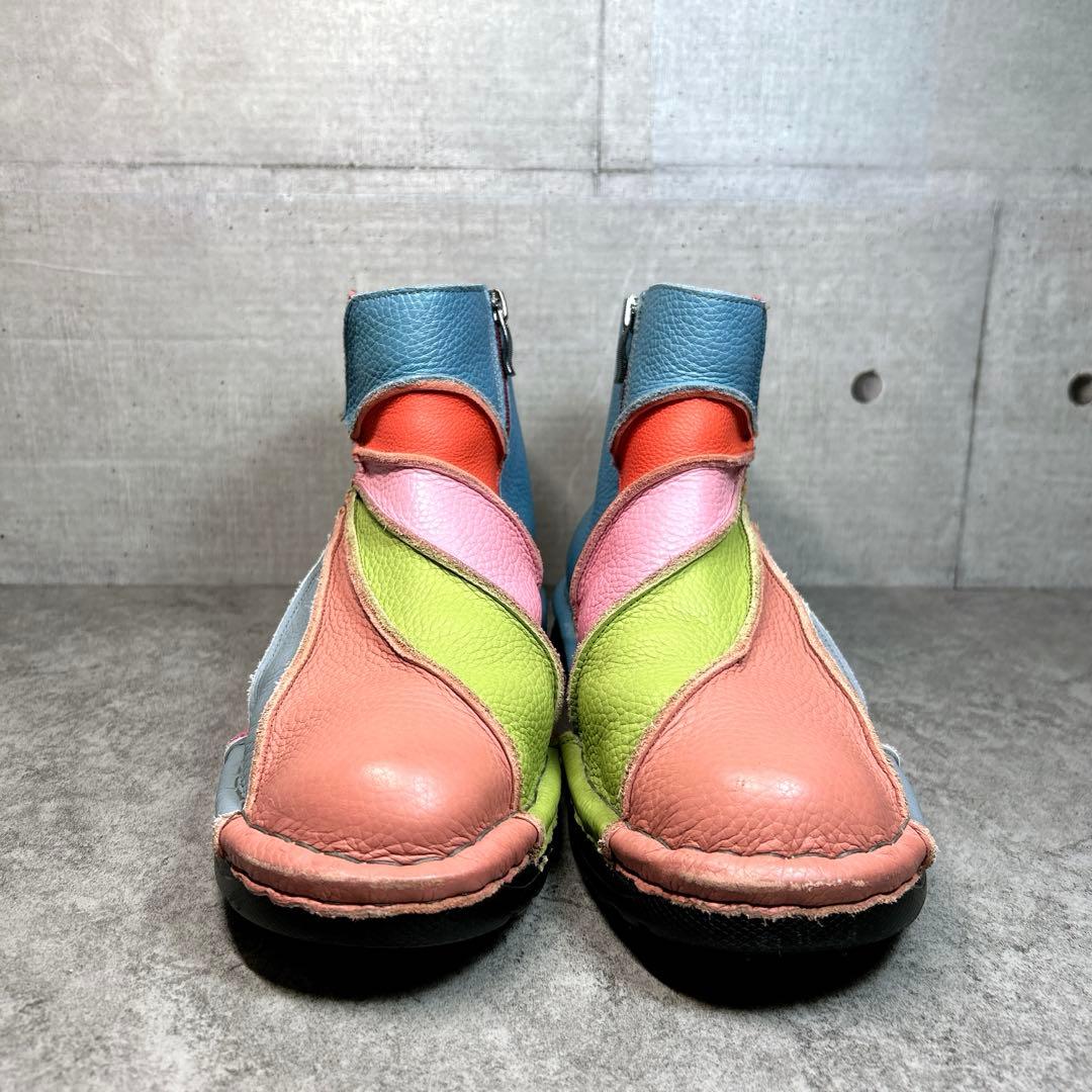 美品✨【エスタシオン】レザーショートブーツ/レインボー/厚底/コンフォート✨総柄