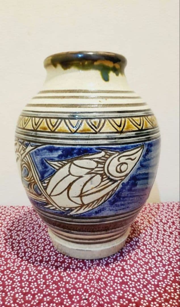 やちむん 金城次郎一門 宮城智 魚紋 大壺 人間国宝弟子