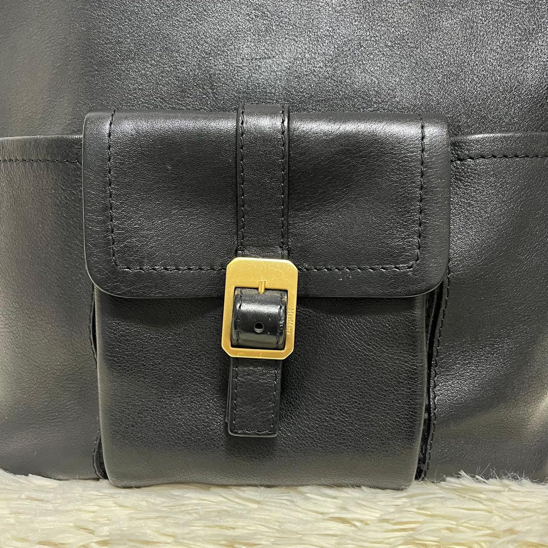 Max Mara ブラックレザーショルダーバッグ ハンドバッグ ゴールド金具