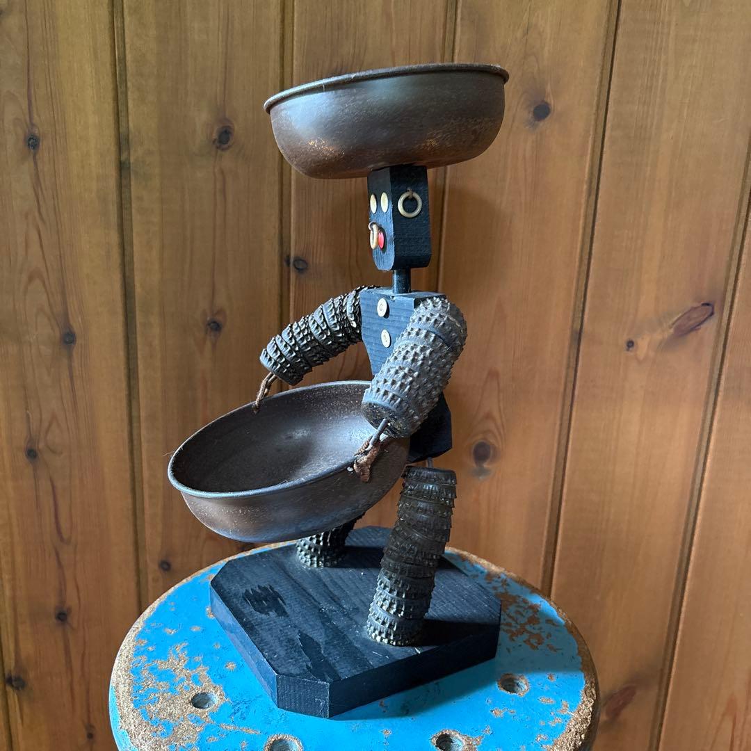 【50sビンテージ】ボトルキャップマン 黒 アンティーク人形 ハワイアン 置物