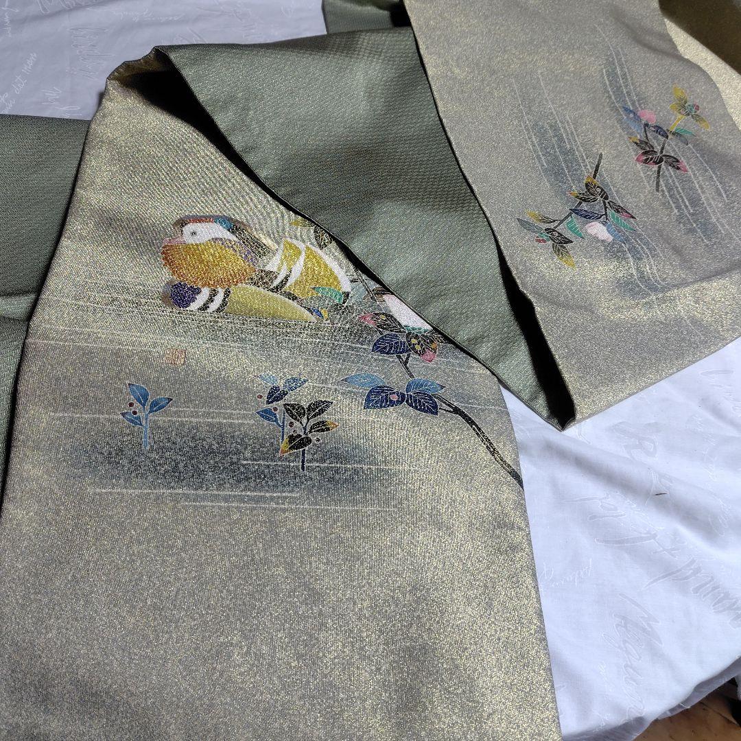 袋帯　極上 人間国宝　落款あり 羽田登喜男 鴛鴦