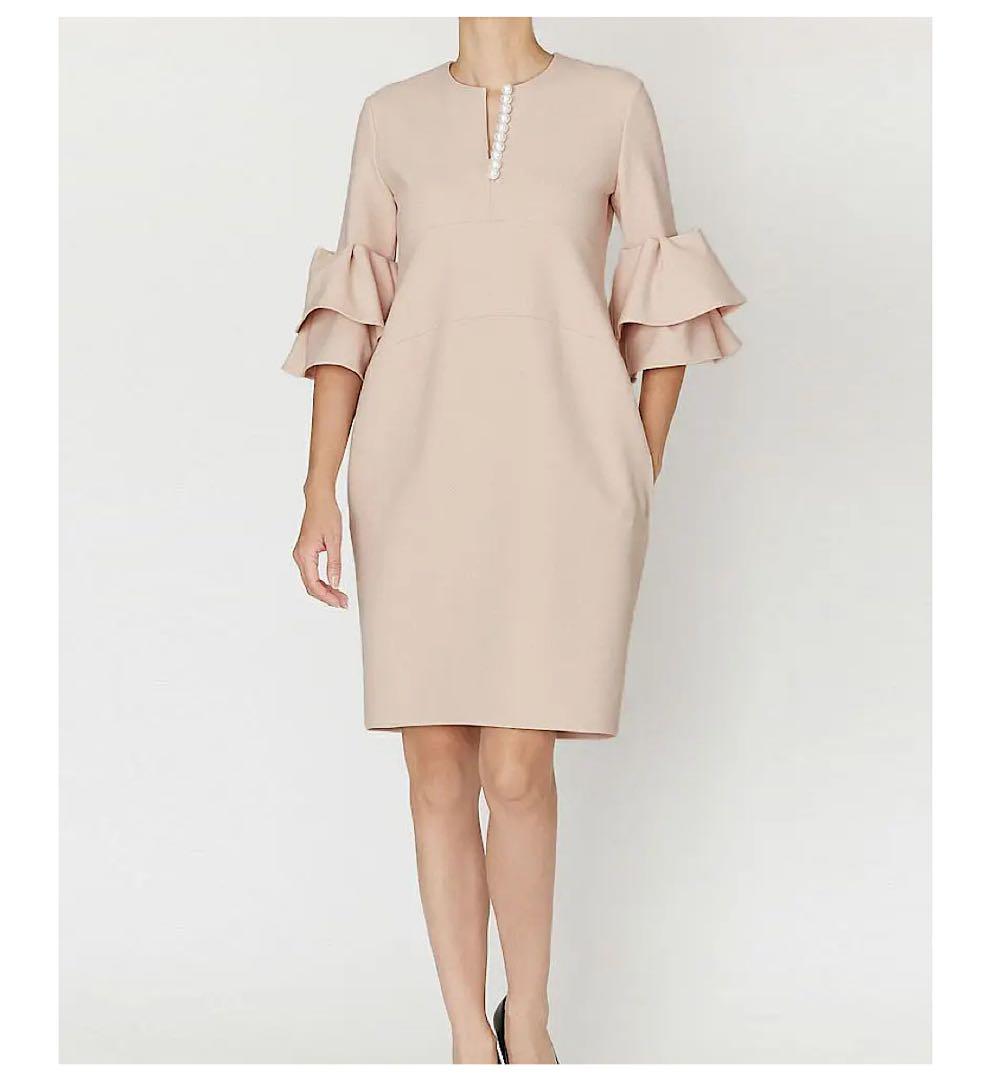 ヨーコチャン　ティアードスリーブパールドレス　ワンピース　36 ピンクベージュ