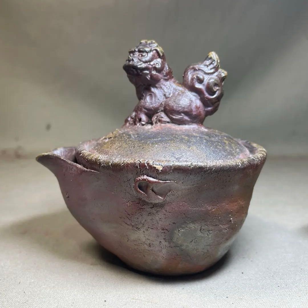 ト*ー様 備前焼　備前手造り龍宝瓶　獅子宝瓶 在銘 ２点セット 煎茶器 急須 煎