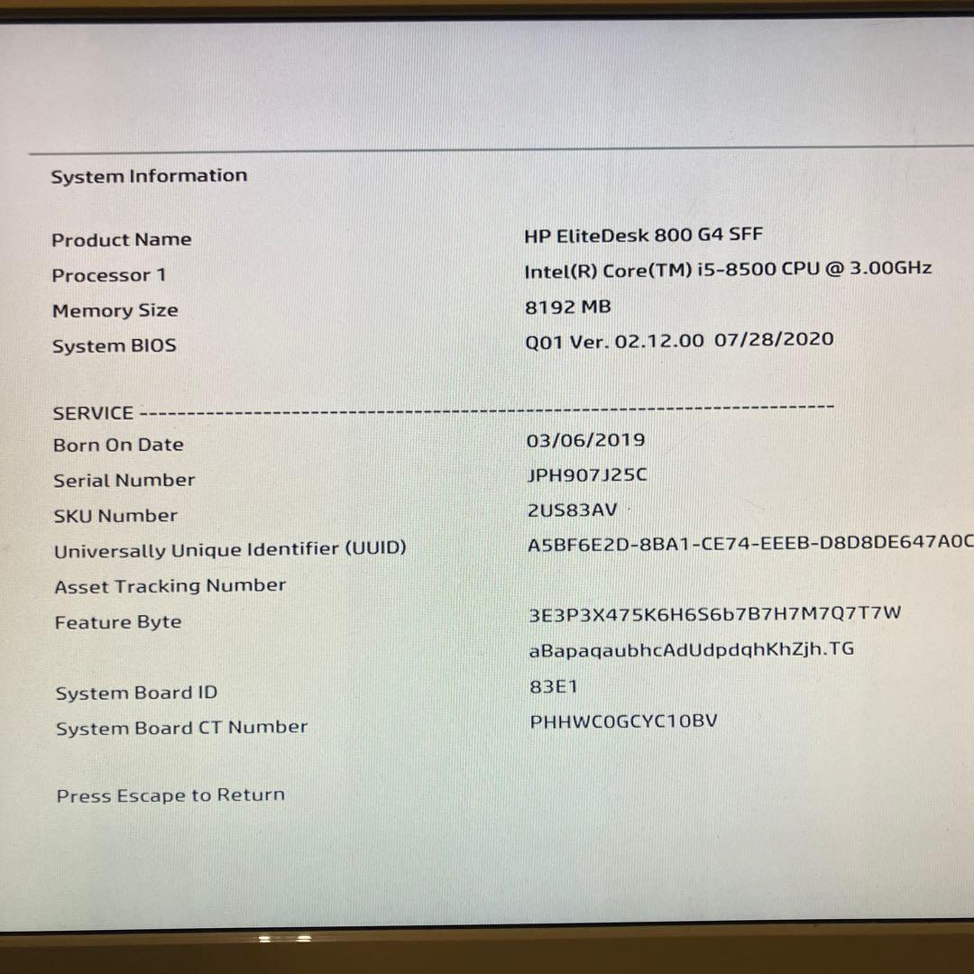 8世代！Core i5！HP EliteDesk 800G4！本体のみジャンク品