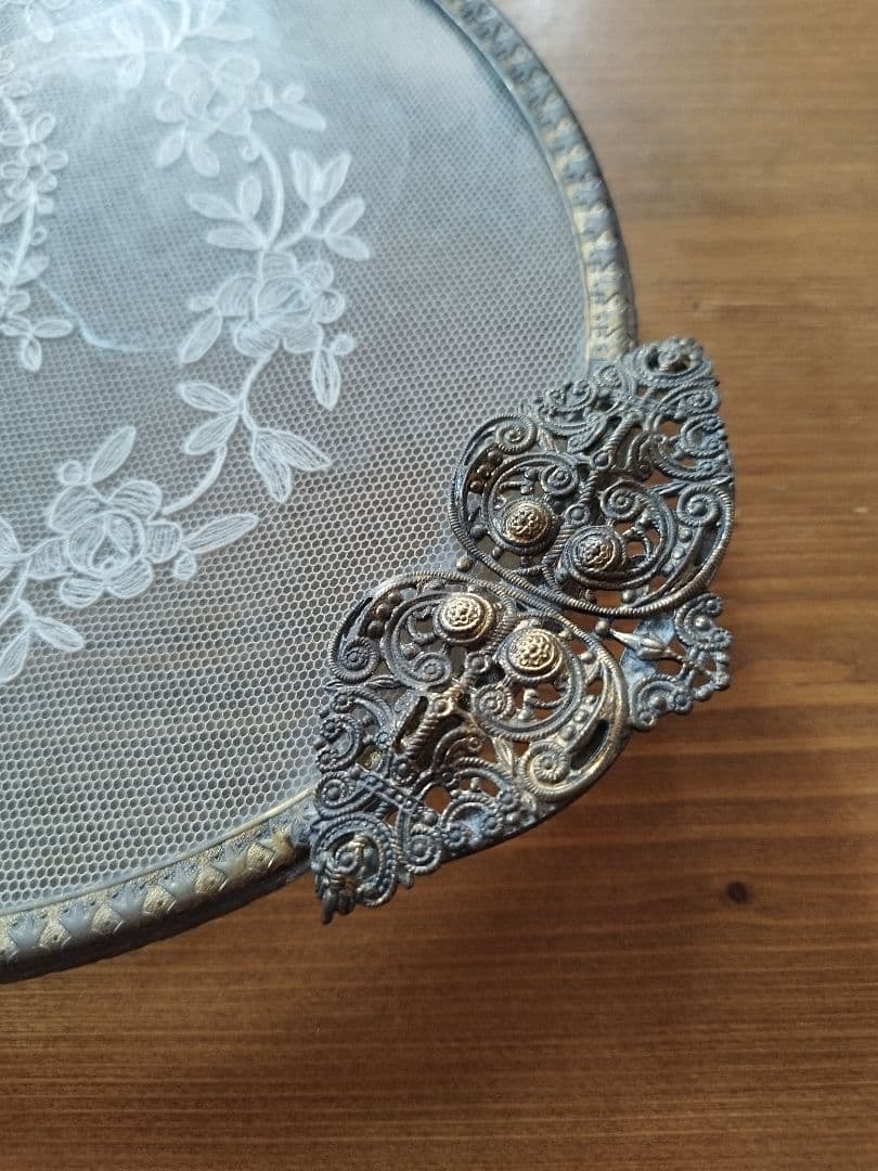 イギリス　アンティークガラストレー　ドレッシングトレー