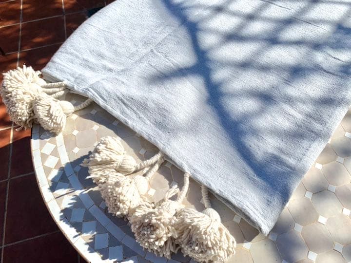 ポンポン　ブランケット　毛布　ラグ　pompom blanket ブルー　大