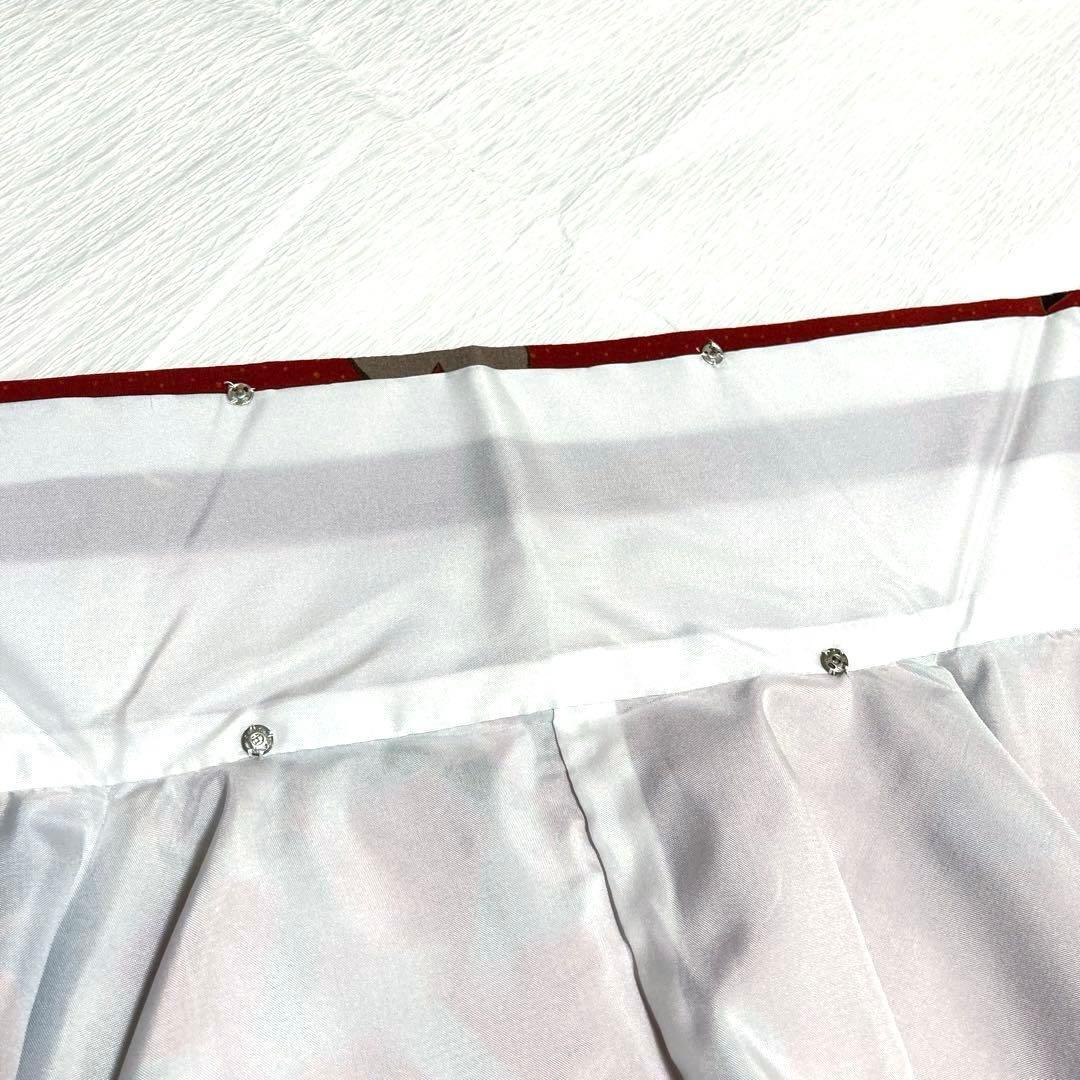 【美品✨】撫松庵　洗える着物　小紋　深緋色　イチョウ　梅　編み籠文様　O2