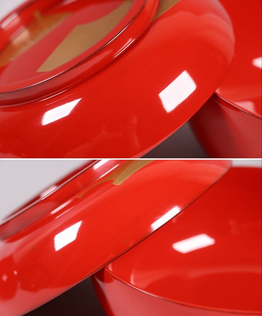 CK87 輪島塗 扇面四君子 金蒔絵 朱塗椀 三客 木製漆器 / 茶懐石 菓子椀