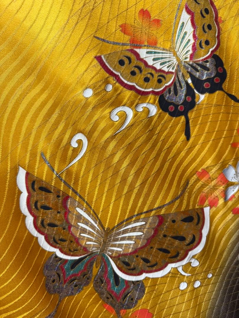 正絹振袖2着（赤系＆黄色系）★フルセット★金彩