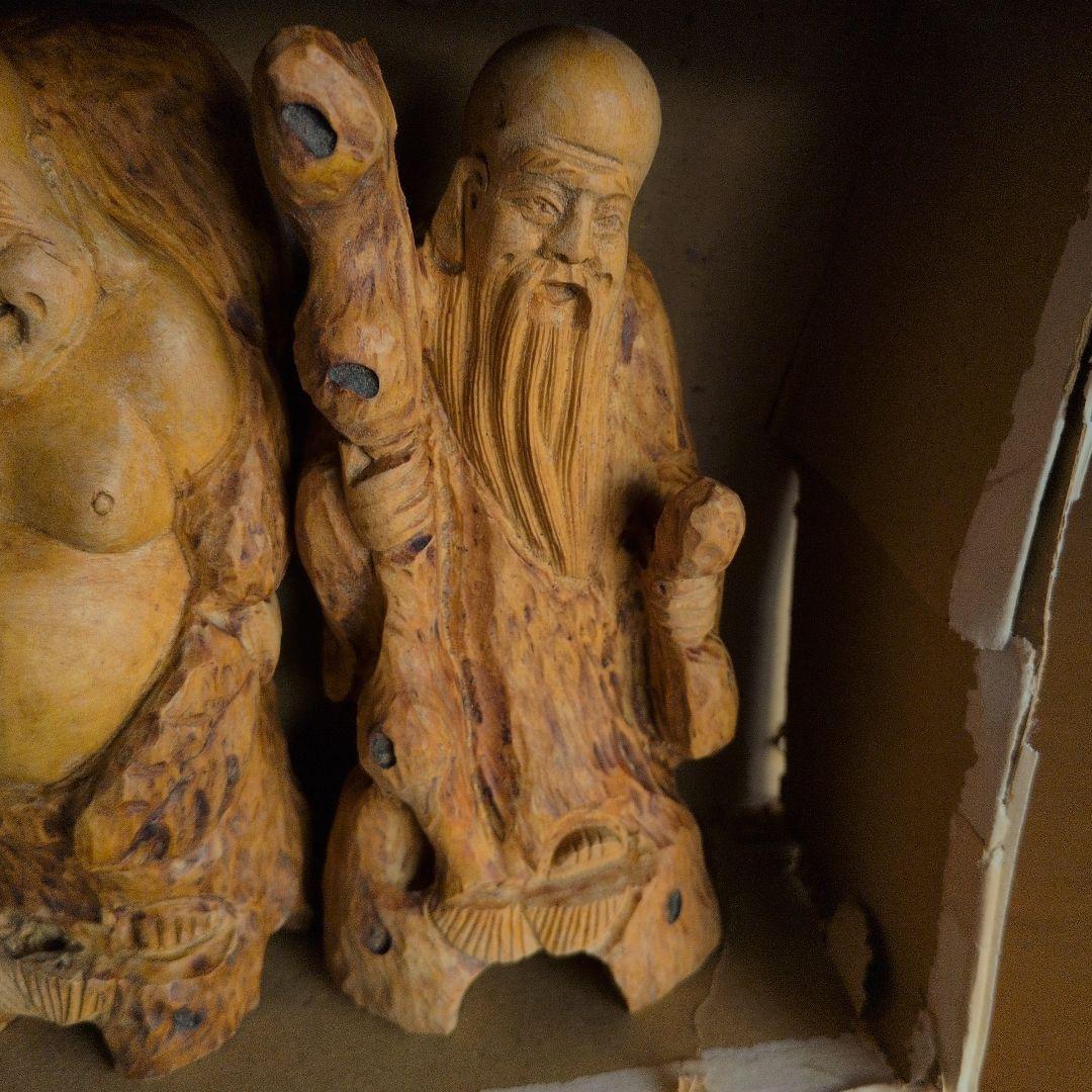 木製 一刀彫七福神 置物　大きいサイズの7体セット