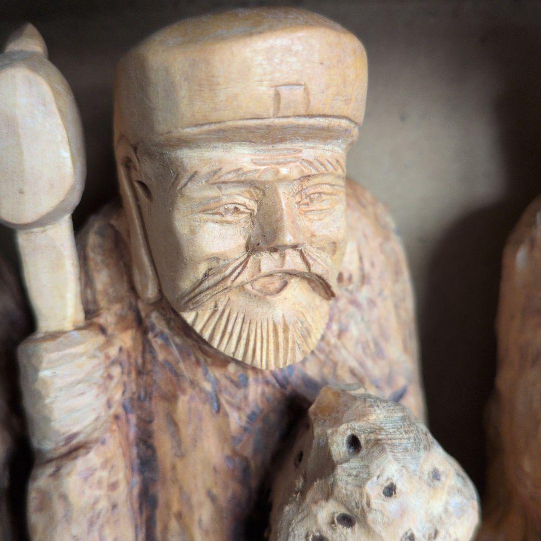 木製 一刀彫七福神 置物　大きいサイズの7体セット