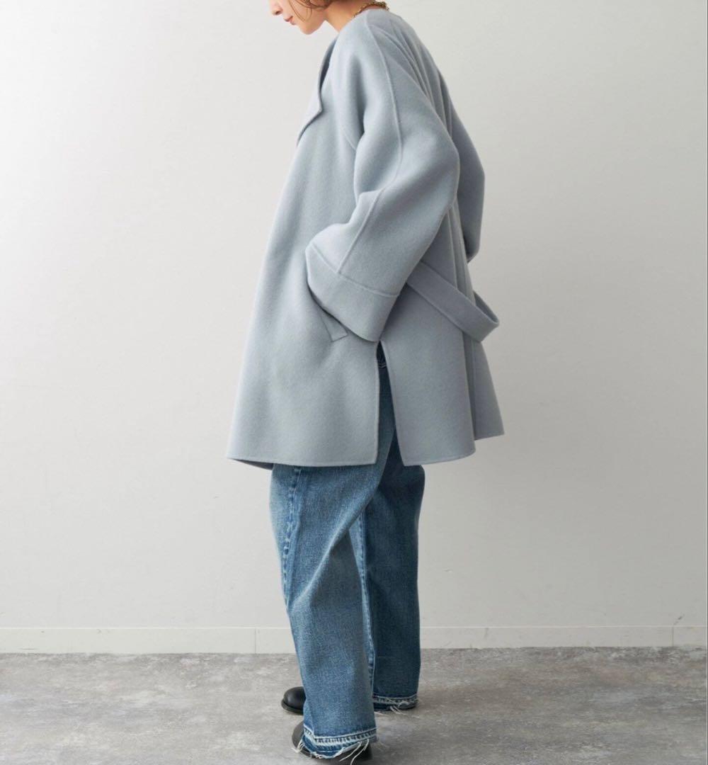 Spick and span 110sリバーポンチョ風コート　ブルー