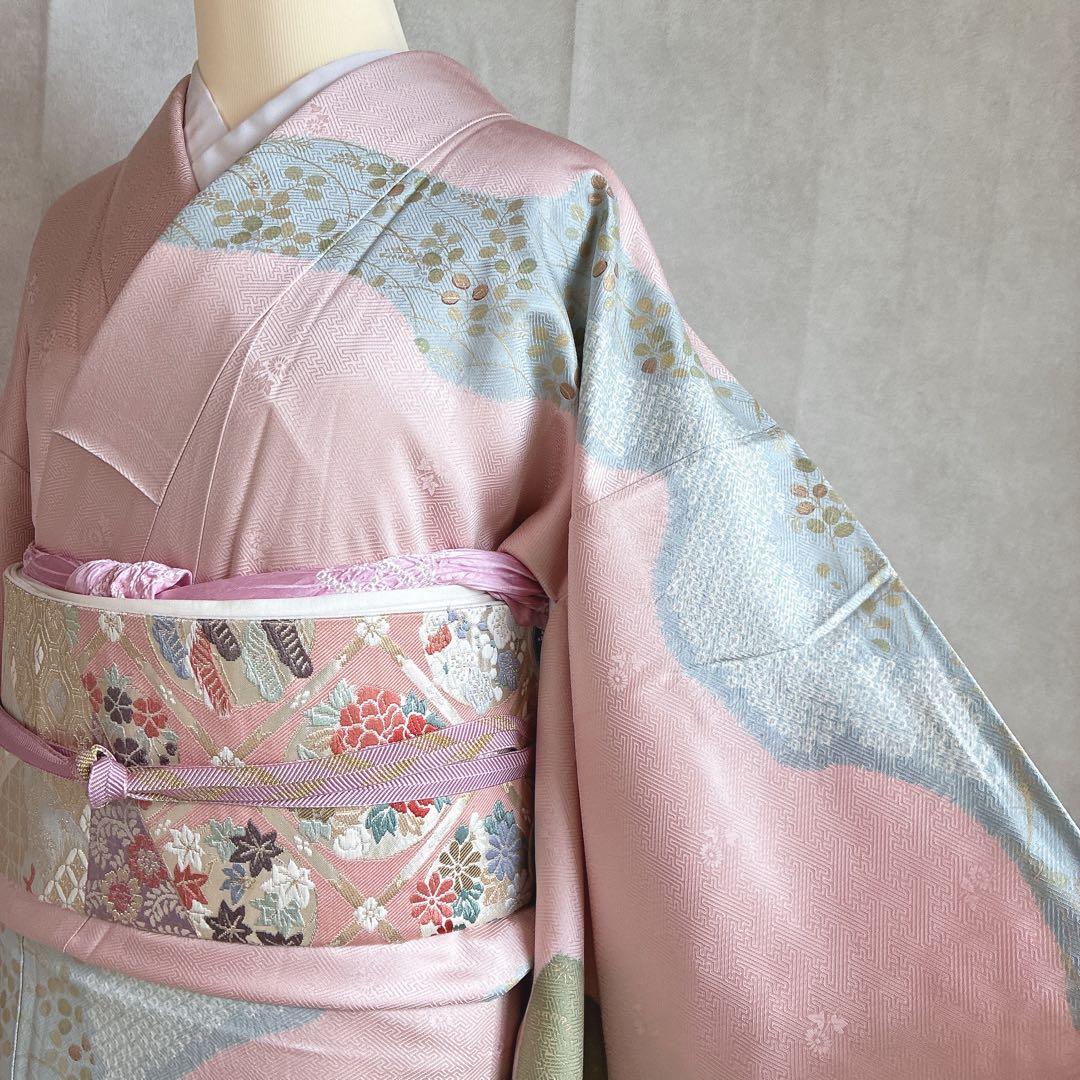 訪問着　フルセット　着物　正絹　入学式　手刺繍　絞り　紗綾形地紋　そよ風　G6