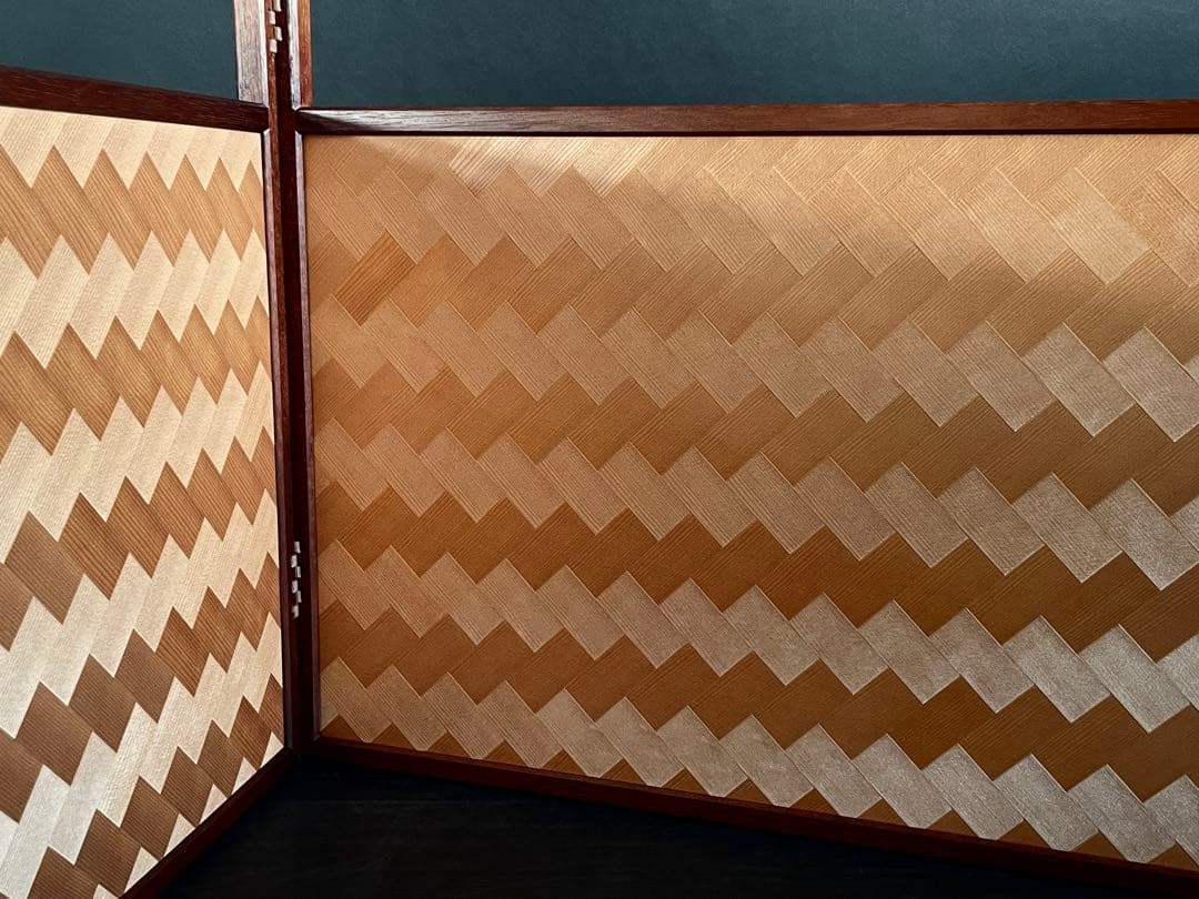 【美品】「祖」 唐松 網代 両面使い 上透かし 桑縁 風炉先屏風 （115⑧）