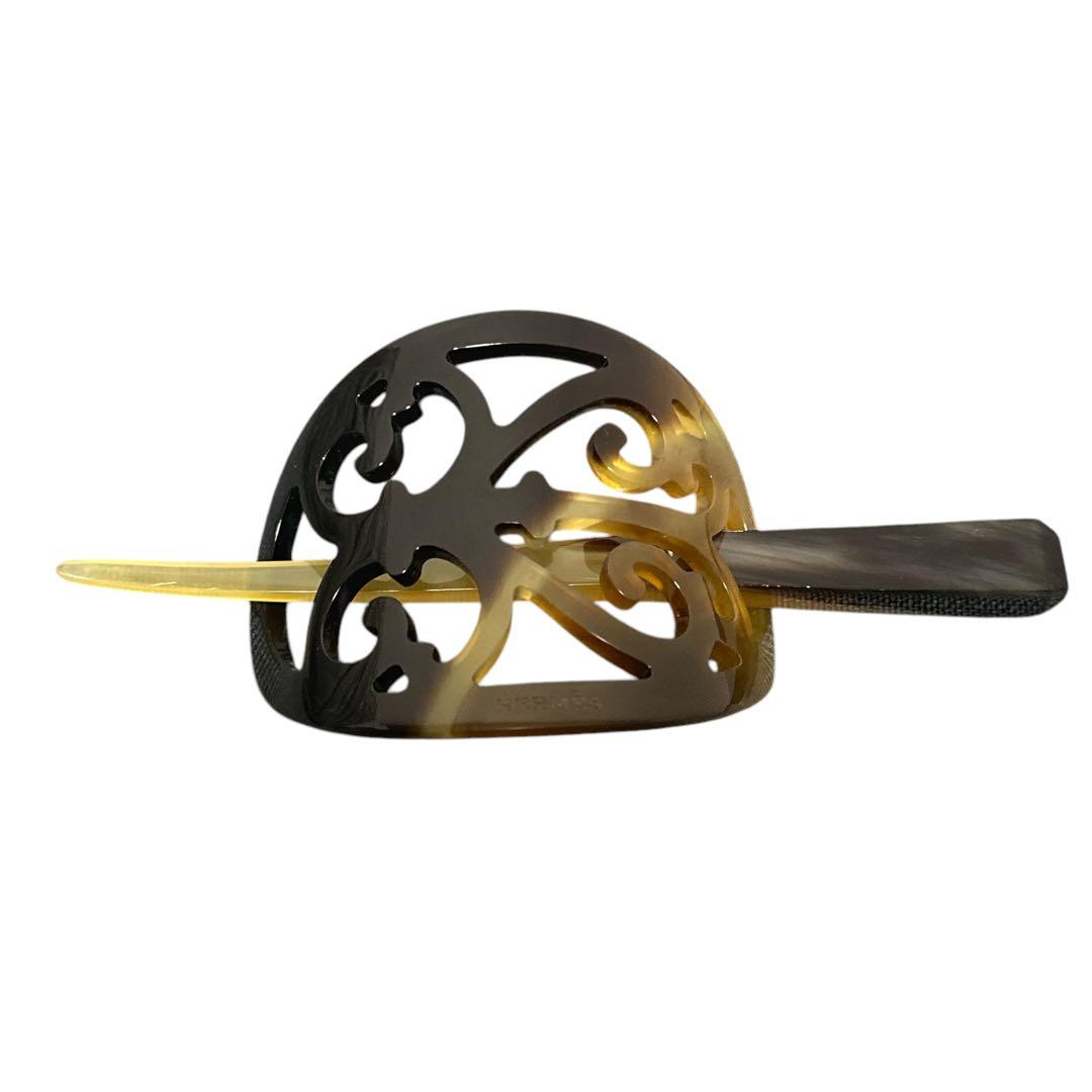 お買い得品✨ ロカイユ バッファローホーン髪飾り ブラウン ヘアアクセ エルメス