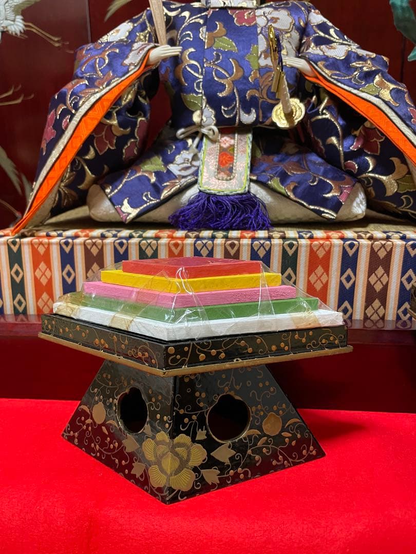 【値下げしました】天陽作 雛人形セット 珍しい木製漆塗りの鶴の屏風付き