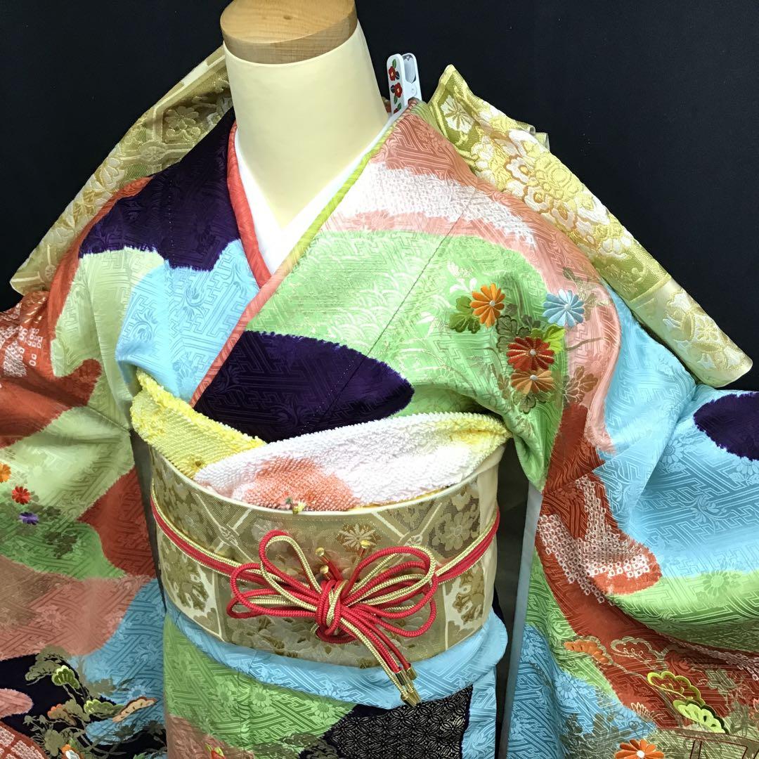 逸品 千總 京友禅 桶絞り 刺繍 絞り 振袖 川島袋帯フルセット