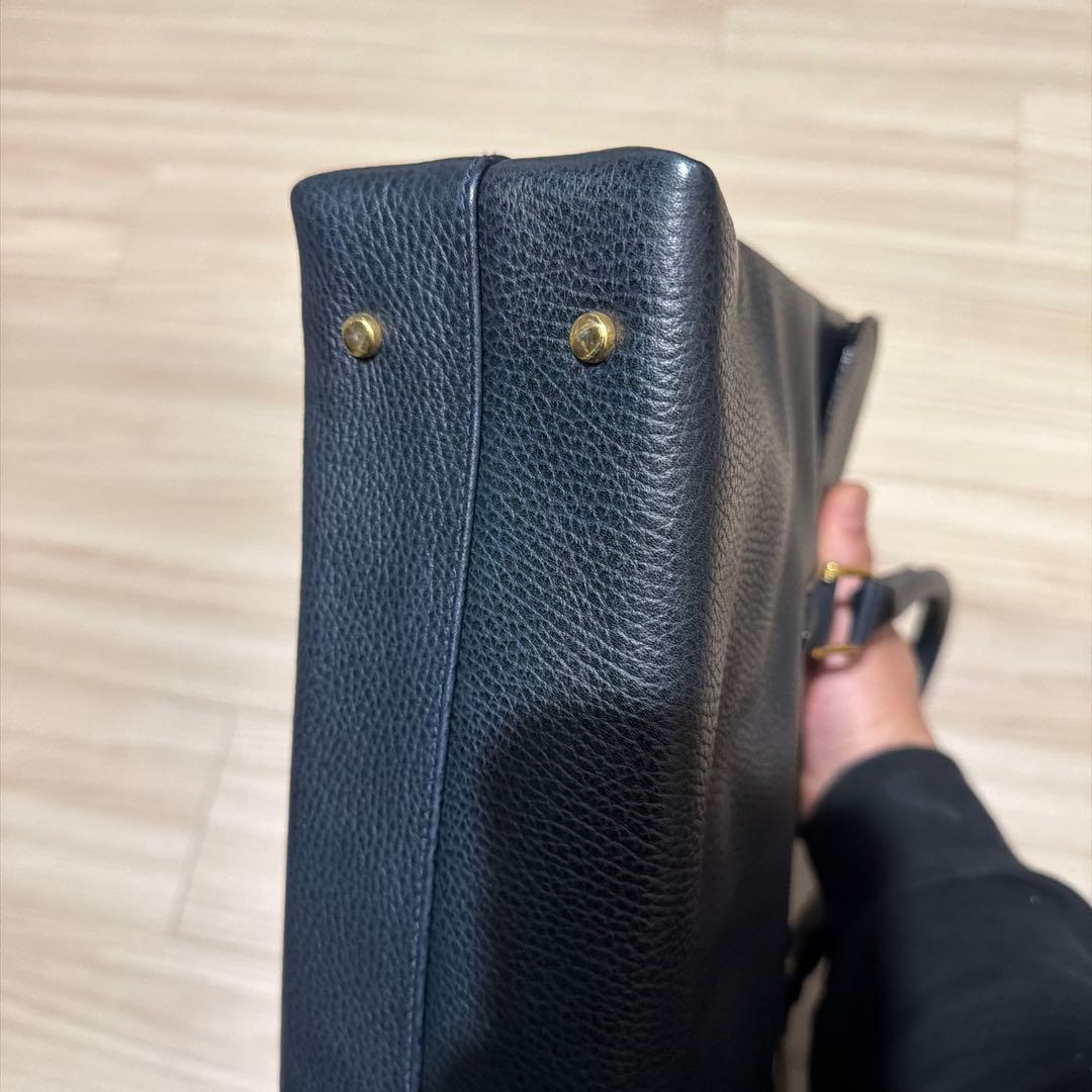 CELINE マンテル ハンドバッグ レザー ネイビー　ヴィンテージ　セリーヌ