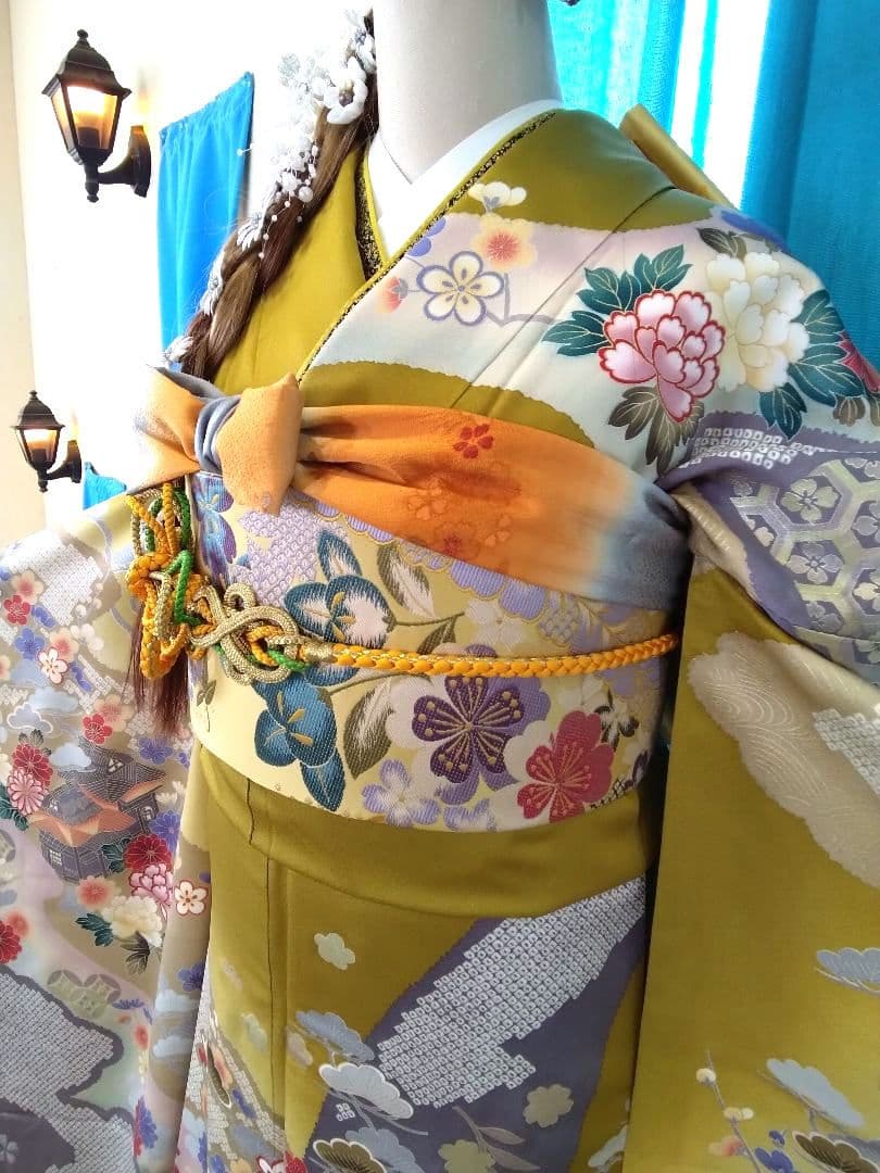 振袖フルセット、正絹振袖成人式、重ね襟、帯揚げ帯締め、西陣袋帯、襦袢、ガード加工