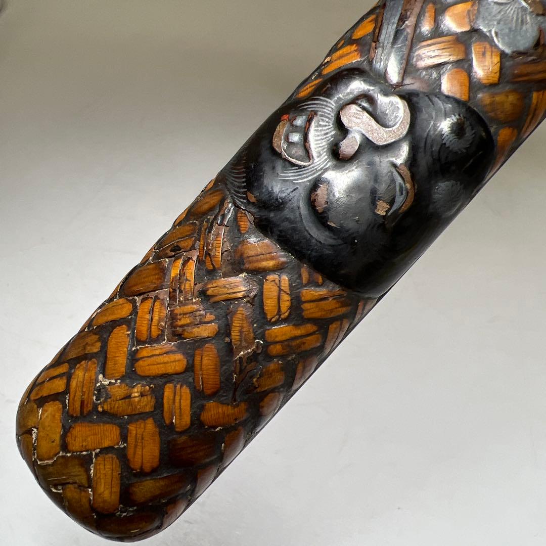 江戸時代　在銘網代煙管筒　43g 東Y8-0203②