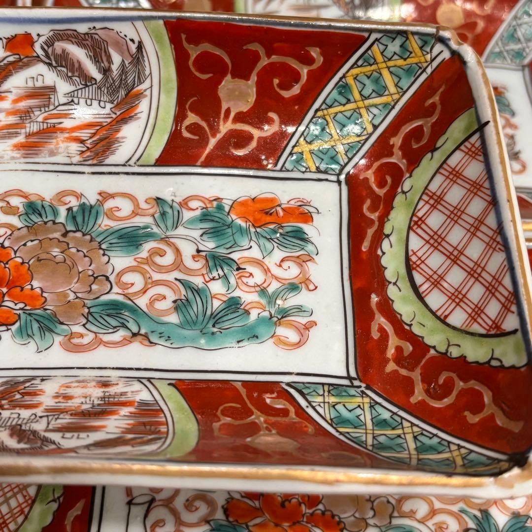 江戸時代　伊万里焼　赤絵　角皿　５枚　完品