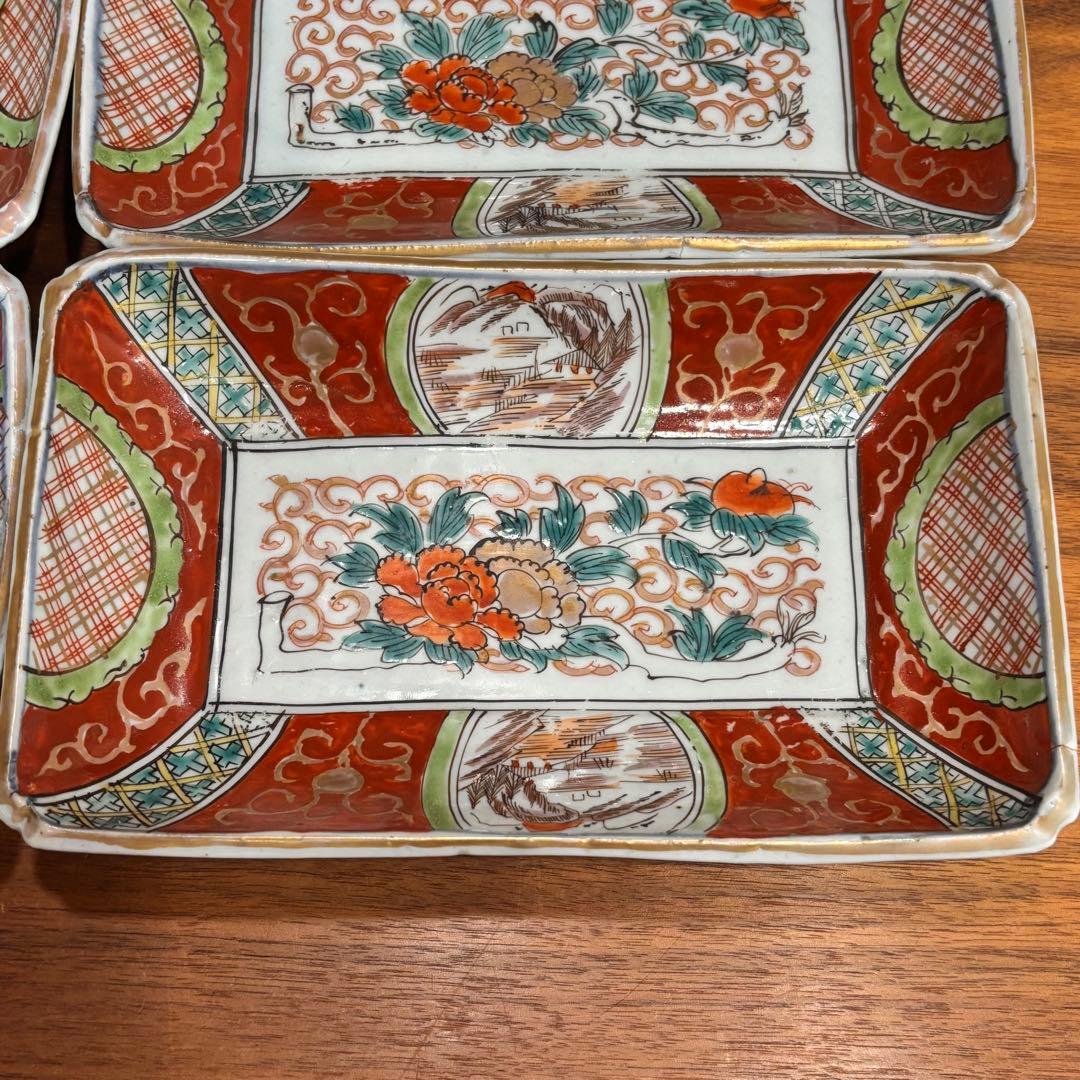 江戸時代　伊万里焼　赤絵　角皿　５枚　完品