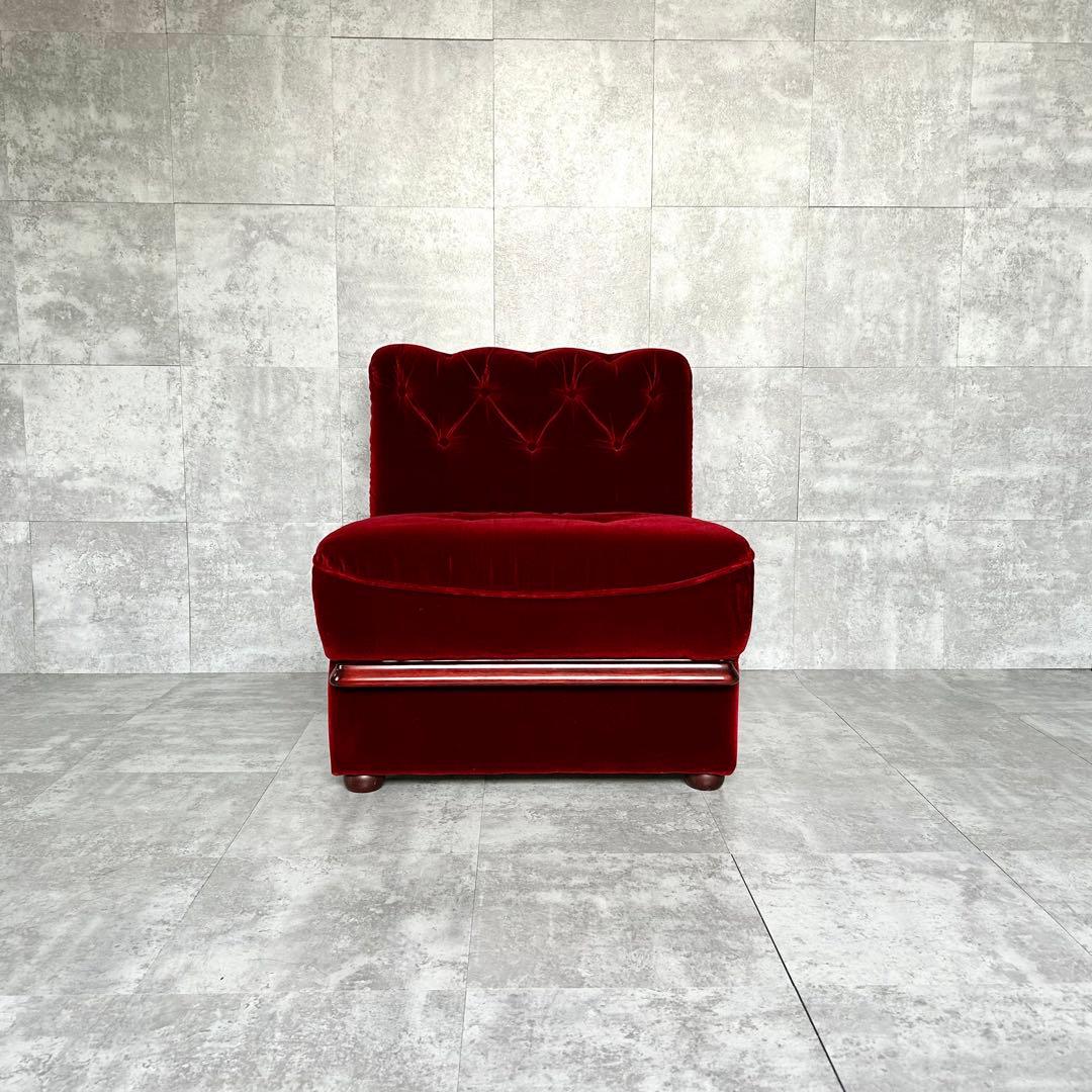 【1980's vintage】ベルベット チェスターフィールド 1Pソファ