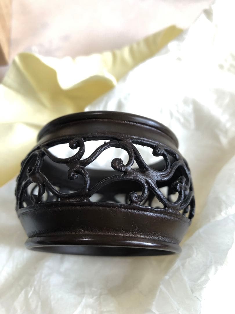 蠟型　唐草透　蓋置　金森紹栄氏造　共箱入