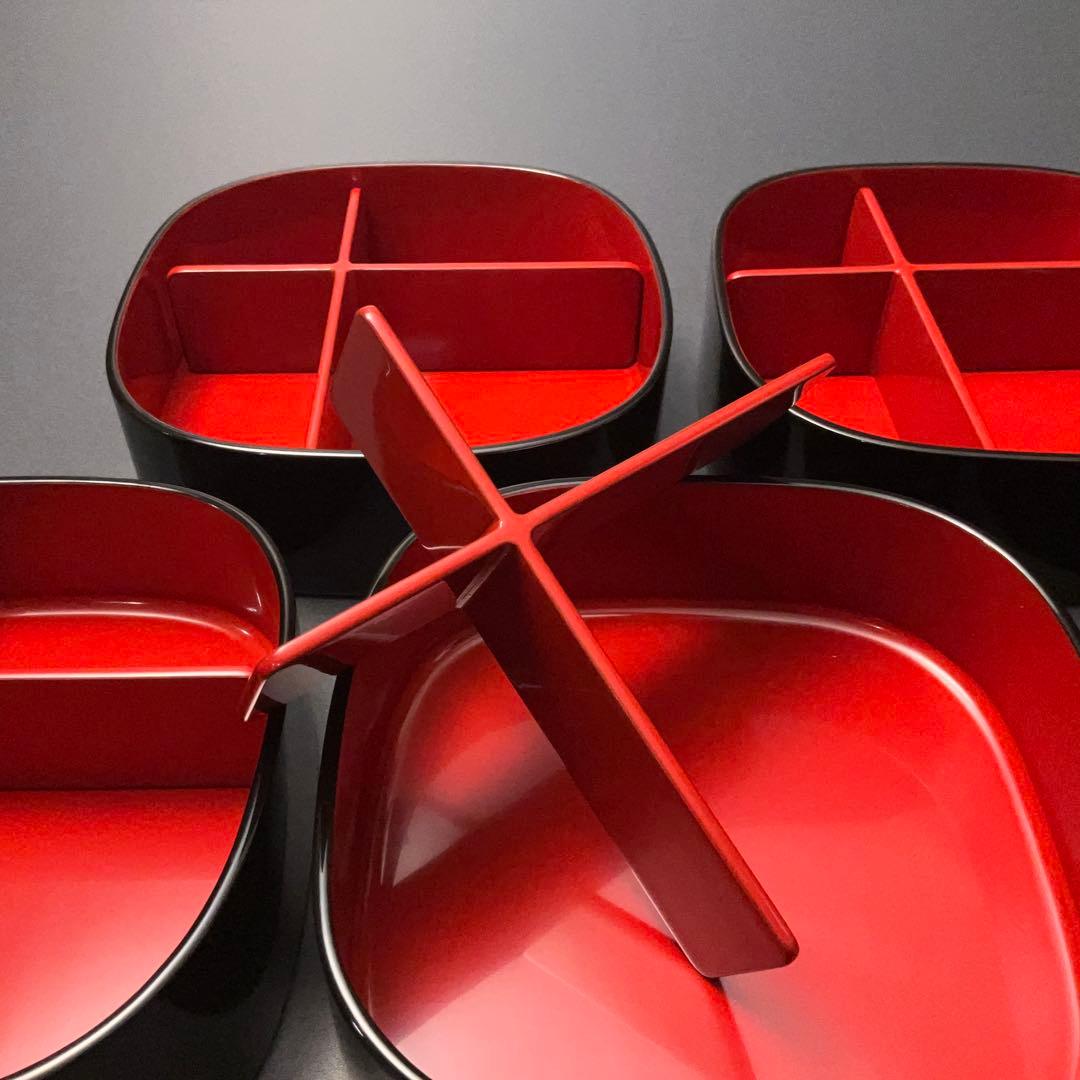 輪島　漆塗　千羽鶴沈金　弁当箱５組　三谷吾一　共箱　仕切り付き　R1325ル