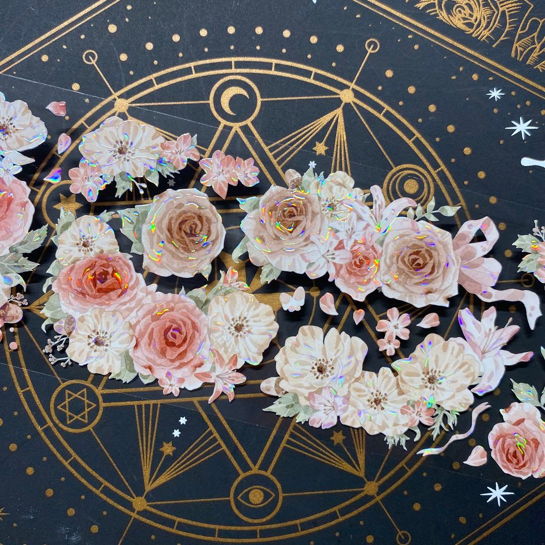 【9171】海外　中古巻貝殻光マスキングテープ　お花系ピンク　ブラウン　残量多め