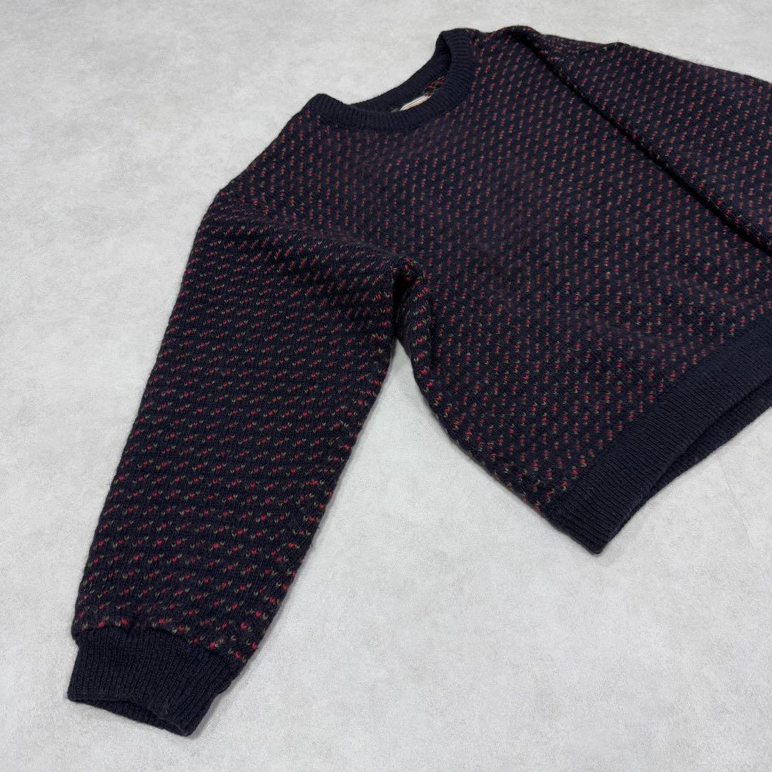 古着 エルエルビーン ノルウェー製 バーズアイニット セーター ネイビー レッド