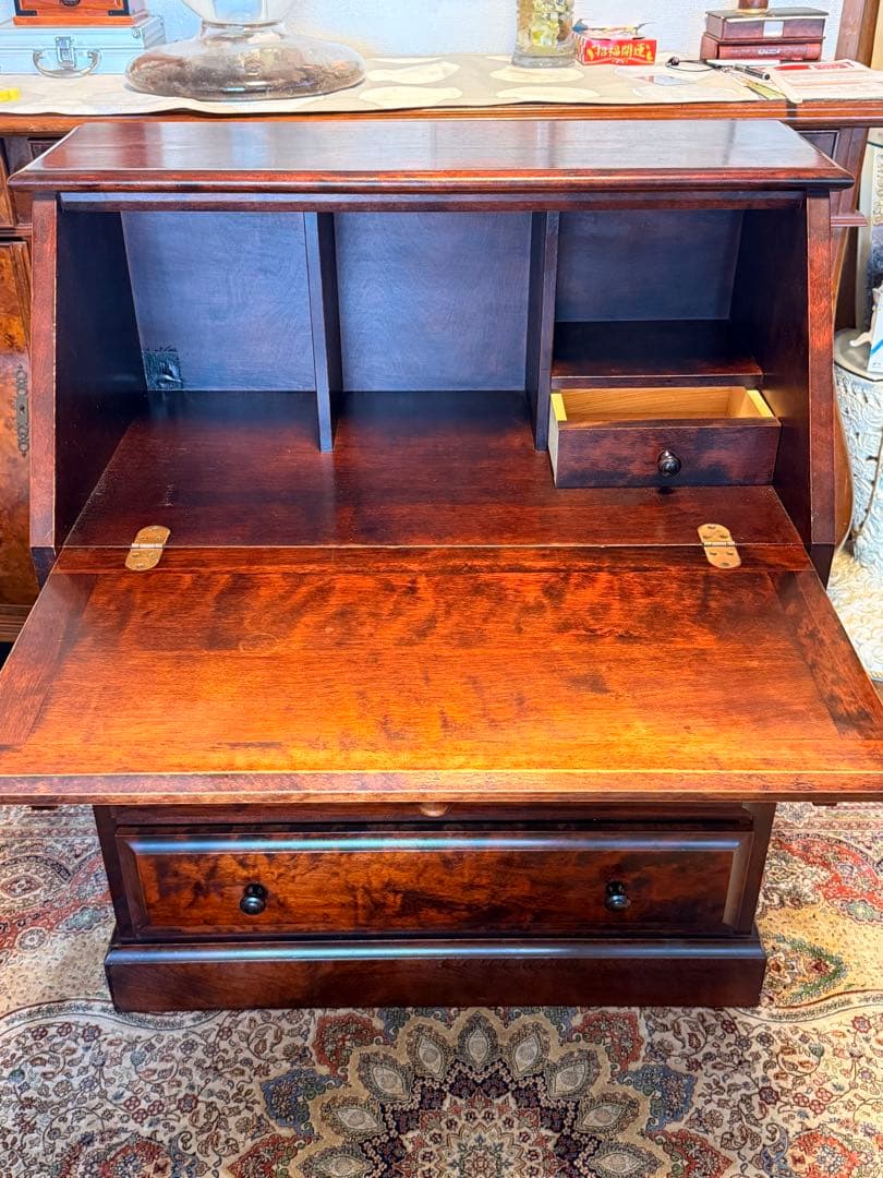 木製 収納付きデスク／ライティングビューロー 書斎机