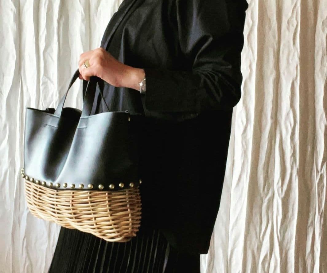 ribbon b ラタンレザーカゴバッグ ホワイト warang wayan