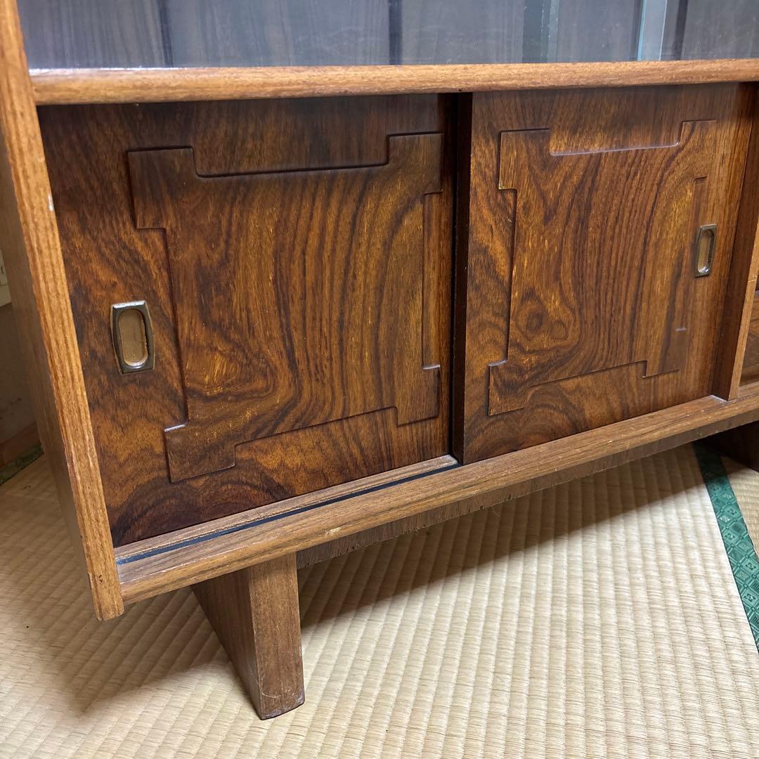 レトロ　木製ディスプレイキャビネット ガラス扉付き