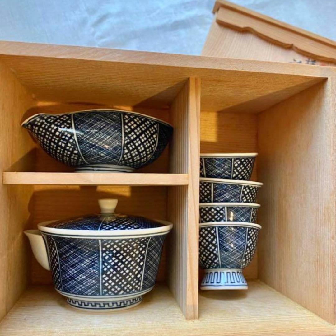 清水焼　光泉　祥瑞　茶器　染付　共箱　木箱