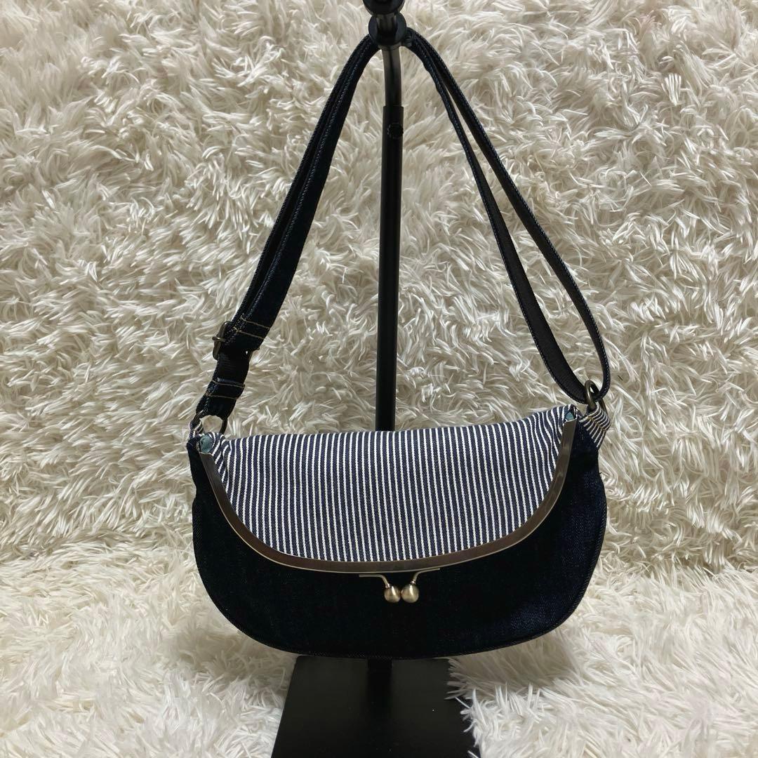 AYANOKOJI 口折れ型 がま口 クロス ボディバッグ デニム ヒッコリー