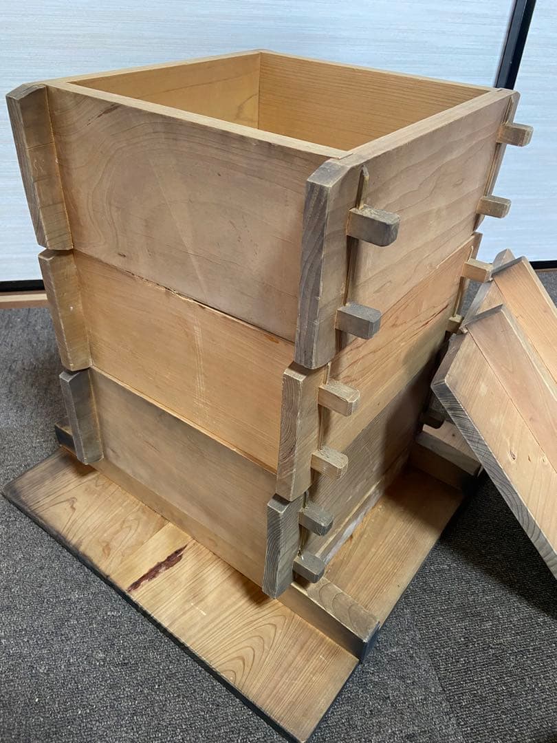 木製角【小】せいろ　アンティーク　レトロ　竹スノコ付き　蒸し器