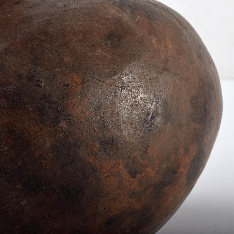 弥生式土器　黒釉　双耳丸瓶　壷　時代箱付　V　R8584B