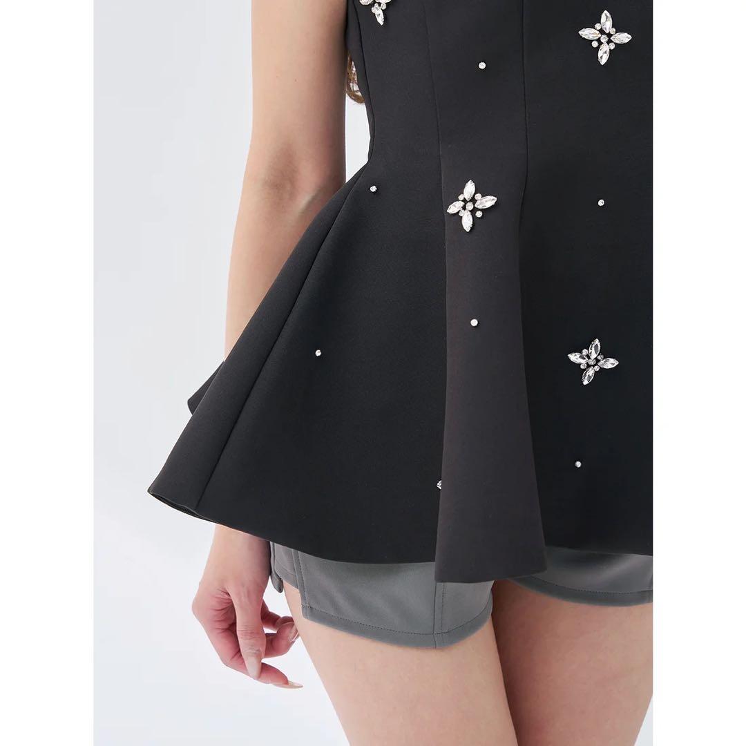 新品タグ付 ダーリッチ ビジューフレアバルーンミニドレス フリー ブラック F