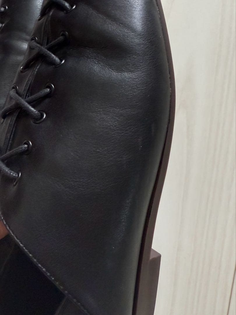 studio doe ブラックレザー レースアップシューズ