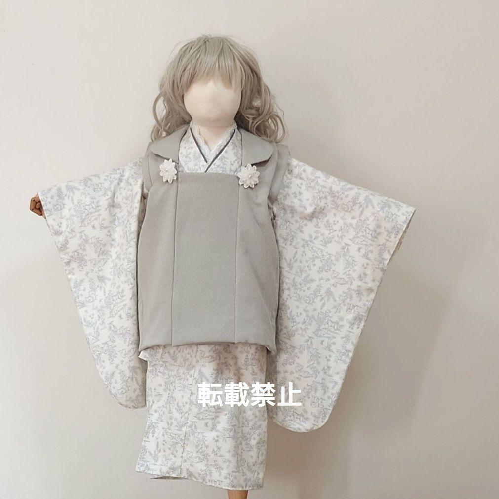 3歳　アニマル柄着物とポリエステルちりめん被布セット　簡易襦袢付き