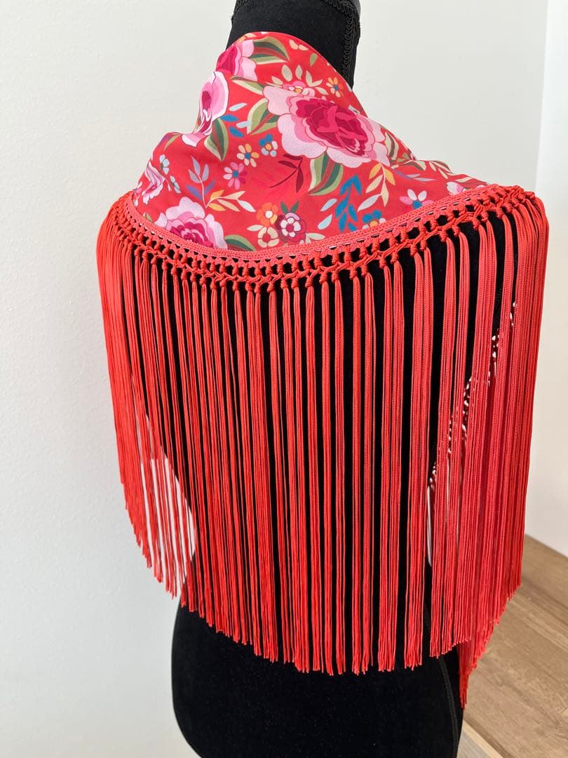 フラメンコ　マントンシージョ　コーラルxマントン風花柄　コーラルフレコ